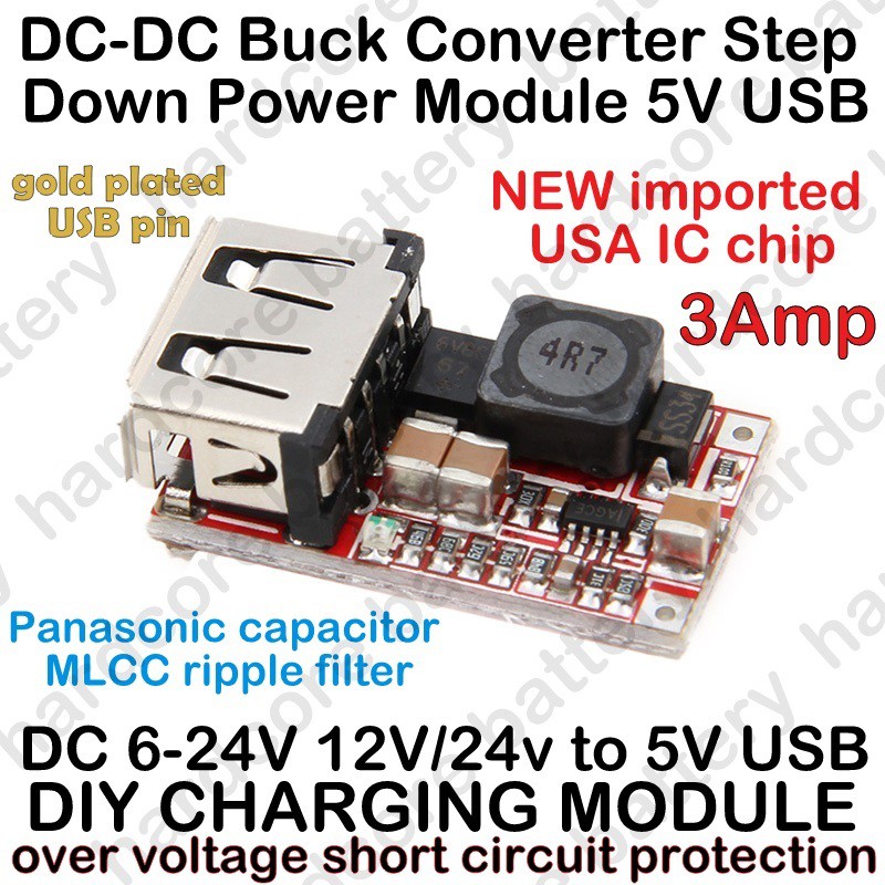 DC-DC 12V 24V 6 ~ 24V to 5V 3A USB Mini Buck Step Down Converter