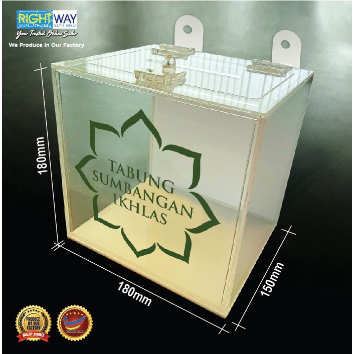 ACRYLIC DONATION BOX I TABUNG SUMBANGAN IKHLAS I SIZE : 3MM X L180MM X ...