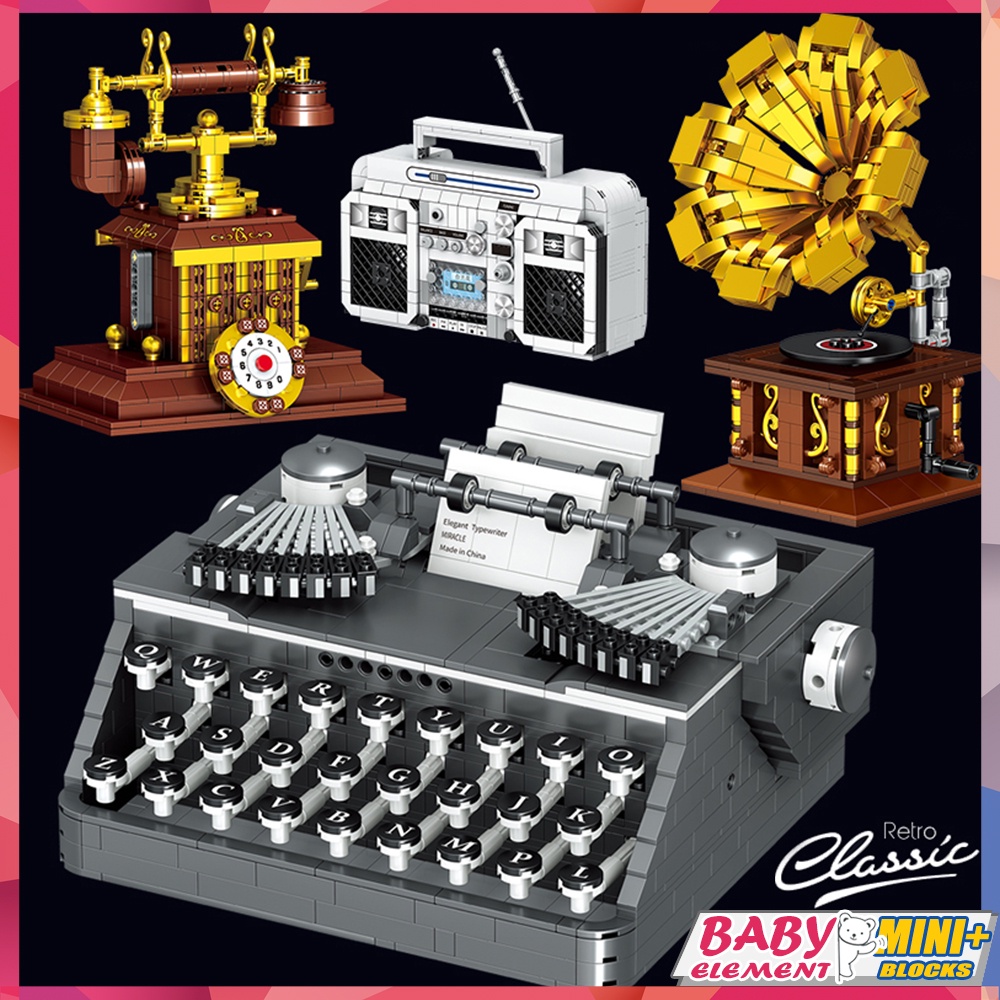 Retro Style Building Blocks Radio Typewriter Tape Recorder Simulation