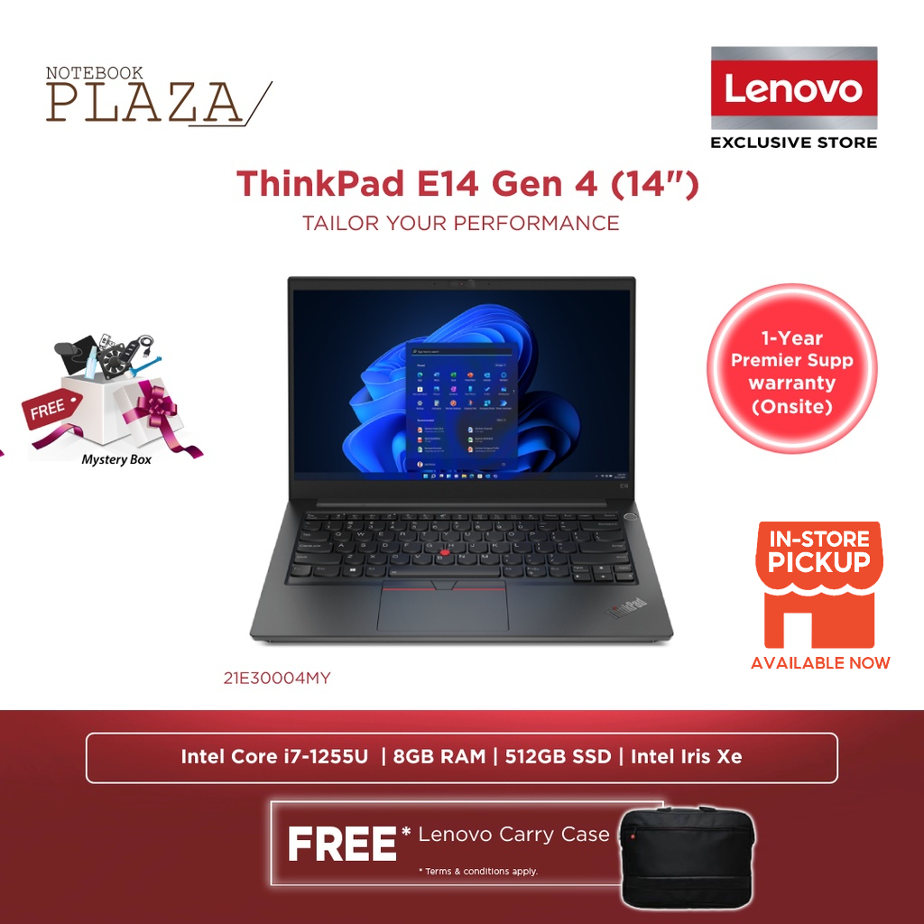 Lenovo Thinkpad E14 Gen 4 21e30004my 14 Fhd Laptop I7 1255u 8gb 512gb Ssd Intel W10p 0615