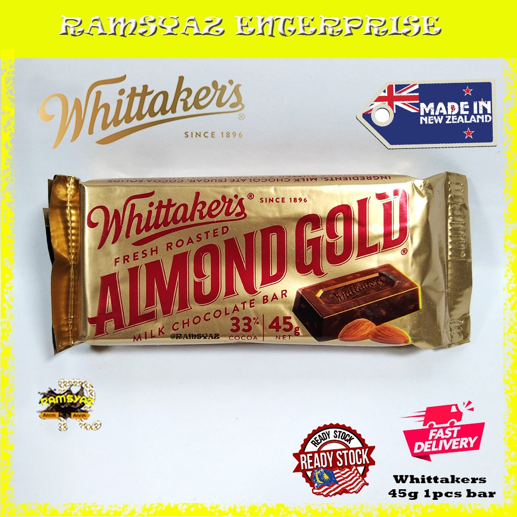 Chocolate Whittaker's Fresh Roasted Almond Gold Milk Chocolate Bar 45g ...