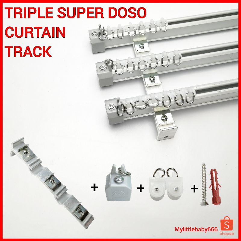 SUPER DOSO TRIPLE CURTAIN RAIL BESI LANGSIR (STANDARD SIZE)11.0 FT 24.