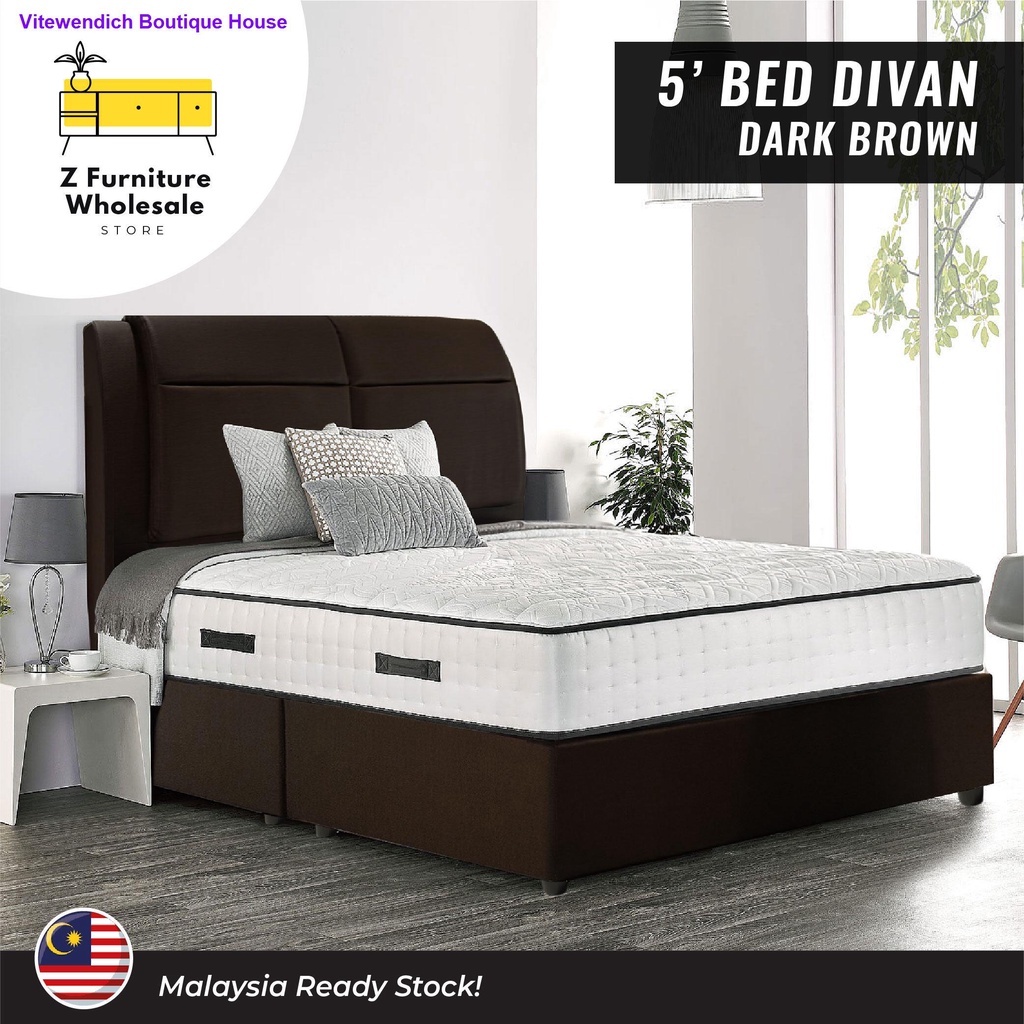 Faux Leather Queen Bed Divan/ Padded Upholstered Headboard/ PU Leather Bedframe / Katil Hotel