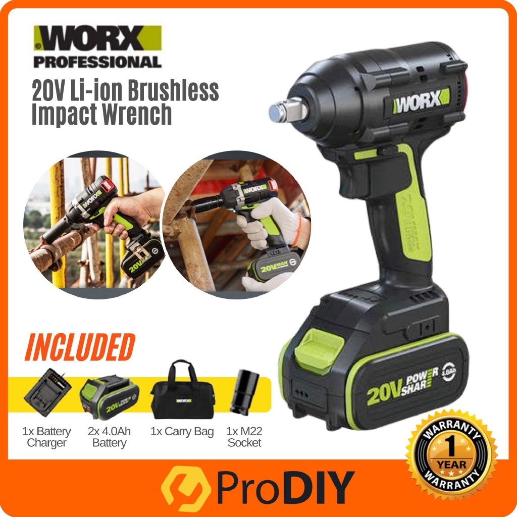 Worx Wu279 20v Li Ion Brushless Impact Wrench Spanar Professional Power