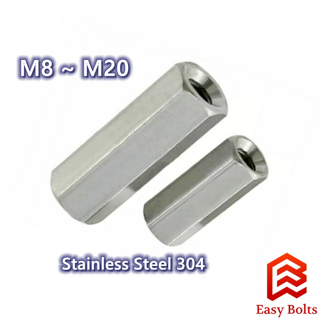 SS Hex Long Nut M8 M20 (Coarse Thread) (Stainless Steel 304 Hexagon