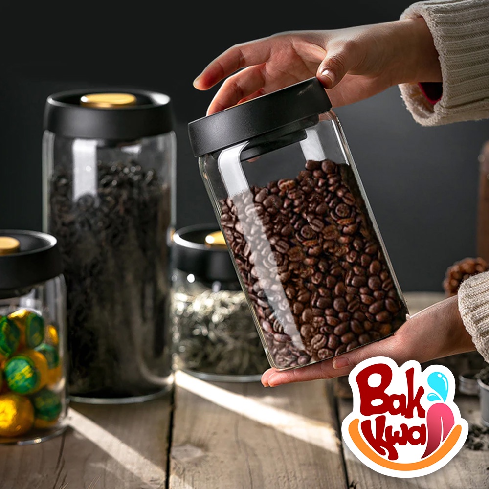 Coffee Bean Powder Airtight Food Storage Air Extraction Glass Canister ...