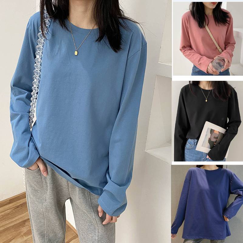 100 Cotton Women T shirt Girl T shirt clothes Women T Shirts baju perempuan Long Sleeved T shirts Shopee Malaysia