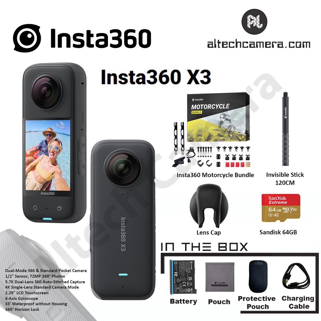 NEW Insta360 One X3 OneX3 360 extra gifts Camera Bundle: 120cm