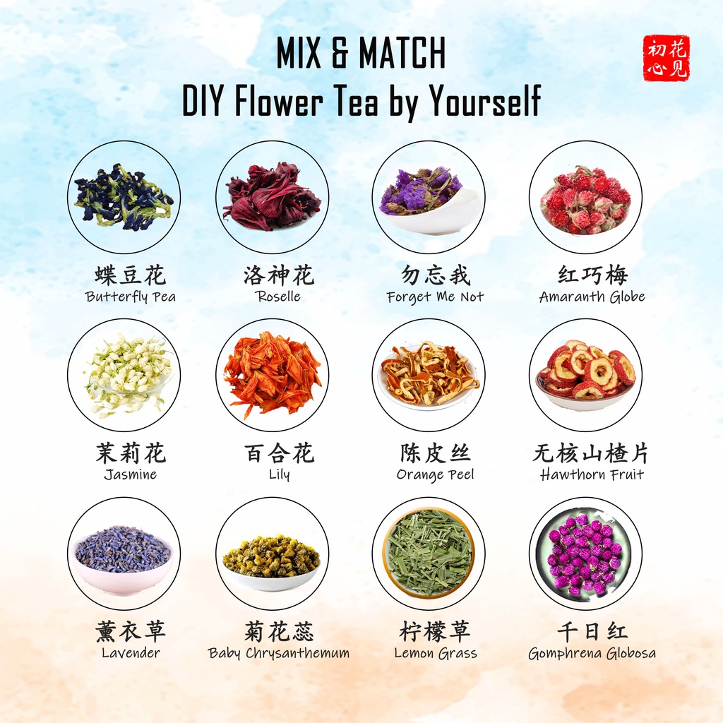 Flower Tea in Pack 24Types【24款花茶•袋子包装•新鲜现货】Mix&Match DIY Flower Tea ...