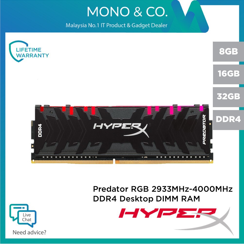 Kingston HyperX Predator RGB 8GB 16GB 32GB DDR4 2933 3200 3600