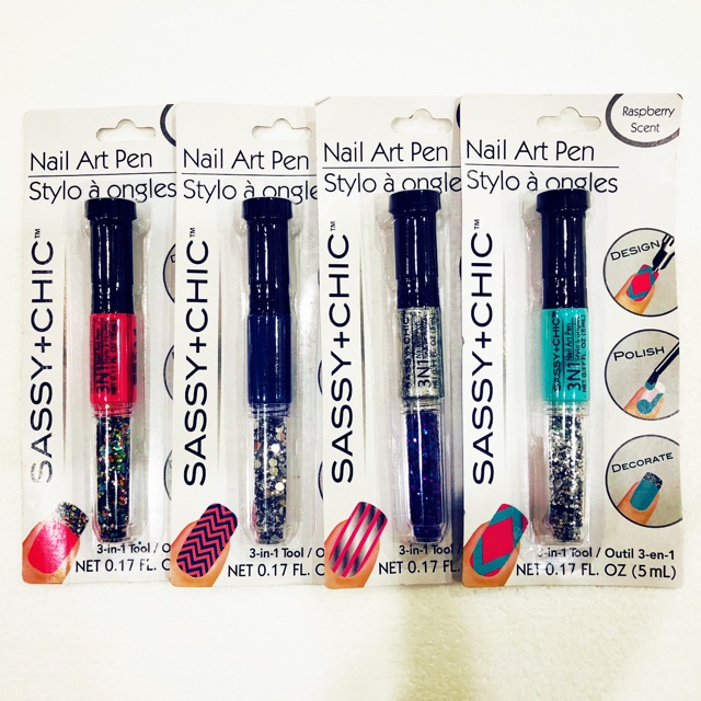 2 Sassy+Chic Nail Art Pens, Polish & Glitter(3 In 1) Decorate With Scent