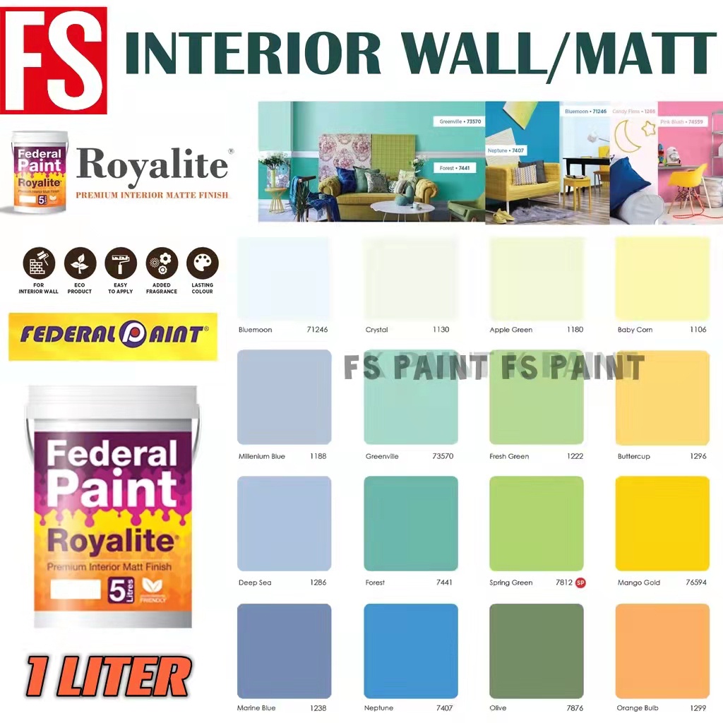 ( 1 LITER ) FEDERAL ROYALITE PAINT INTERIOR EMULSION PAINT / Cat