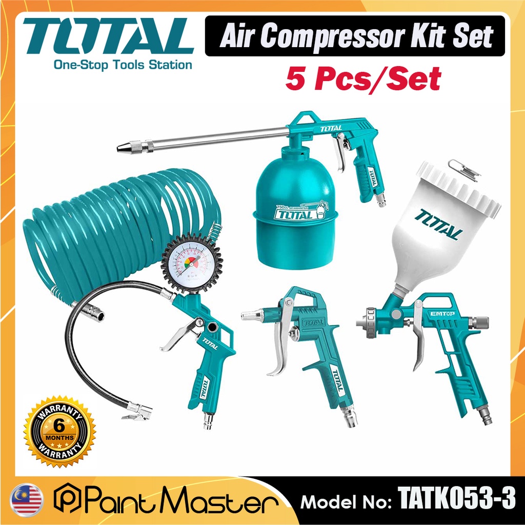 TOTAL 5 Pcs Air Tools Set 车库气动工具组 Air Spray Gun / Air Tyre Inflating ...