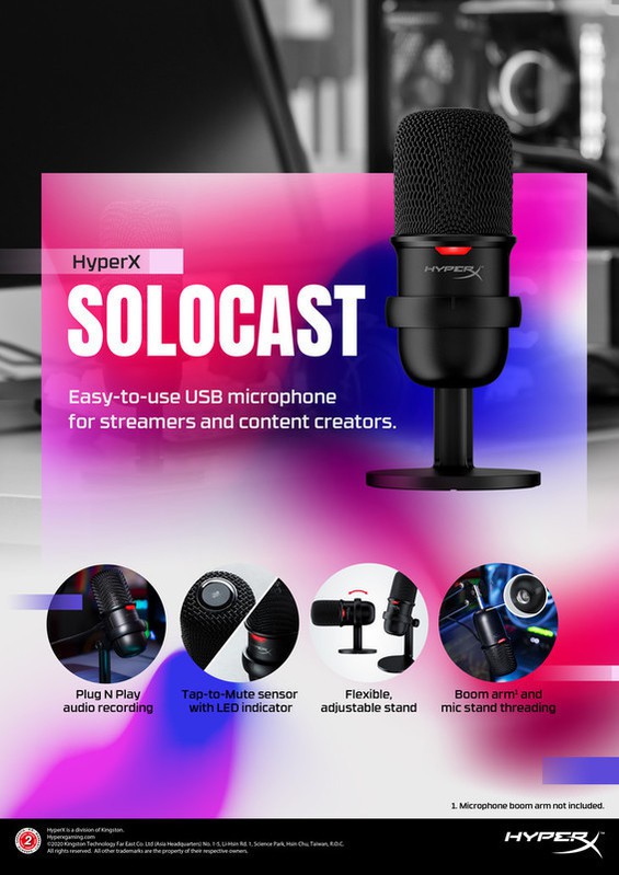 HyperX SoloCast Wired Cardioid USB Condenser Gaming Microphone - Black 