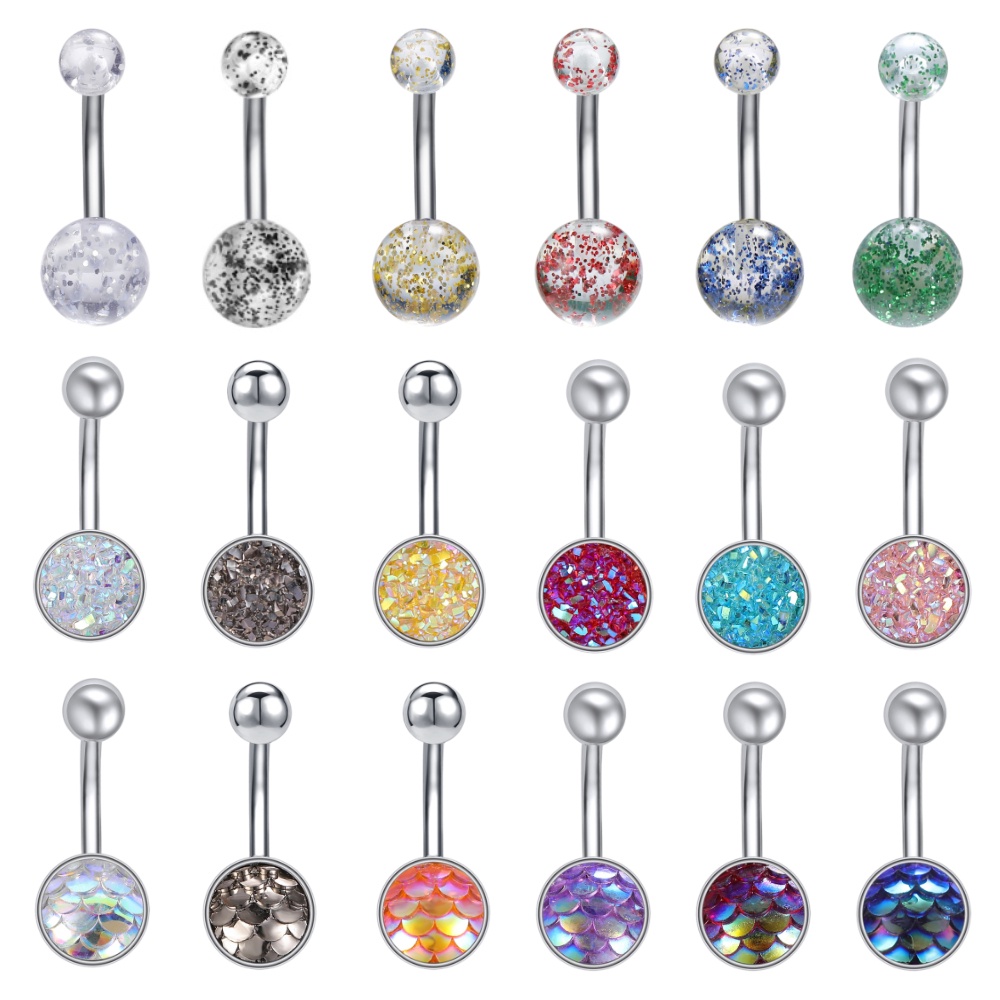 7 Colors Navel Piercings Stainless Steel Belly Rings Crystal Navel ...