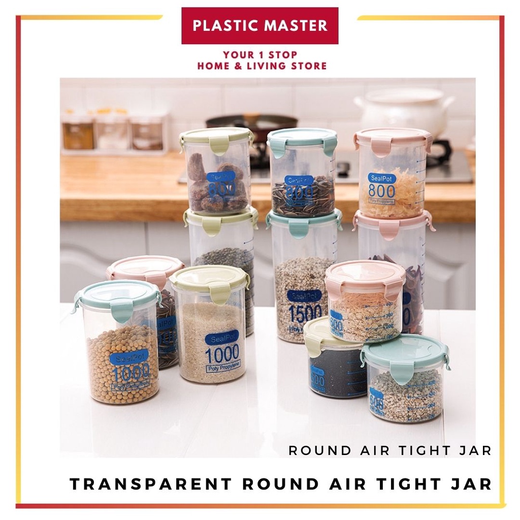 Transparent Air Tight Jar Multiple Sizes & Color Air Tight Food Storage