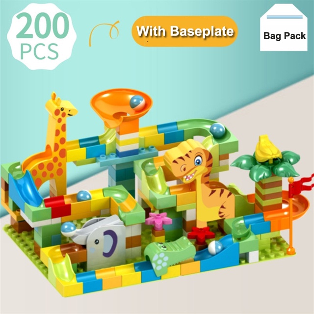 90-200Pcs DIY DUPLO Animal Marble Race Run Maze Balls Building Blocks ...