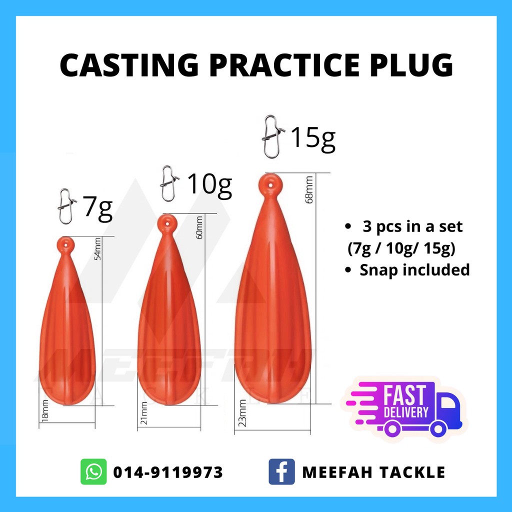 Meefah Tackle】Casting Practice Plug Weight 7g / 10g / 15g (3pcs/set) -  Baitcasting Fishing Accessories Tools