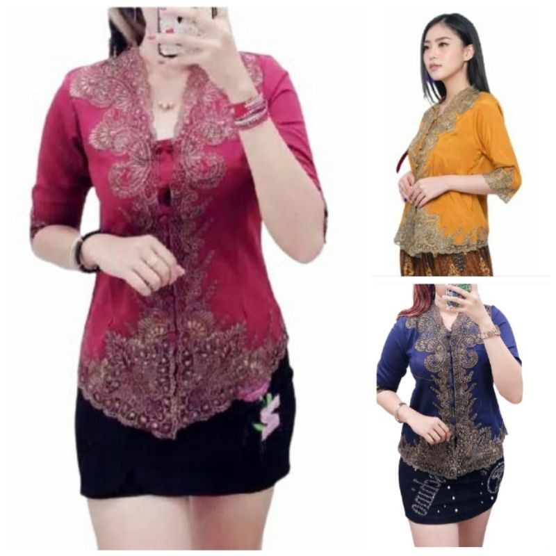 Ready modern silky Korean Encim kebaya with embroidered lace brocade ...