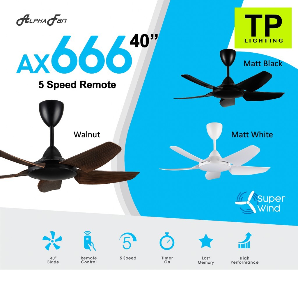 ALPHA AlphaFan - AX666 5B 40 Inch Ceiling Fan with 5 Blades (5 Speed ...
