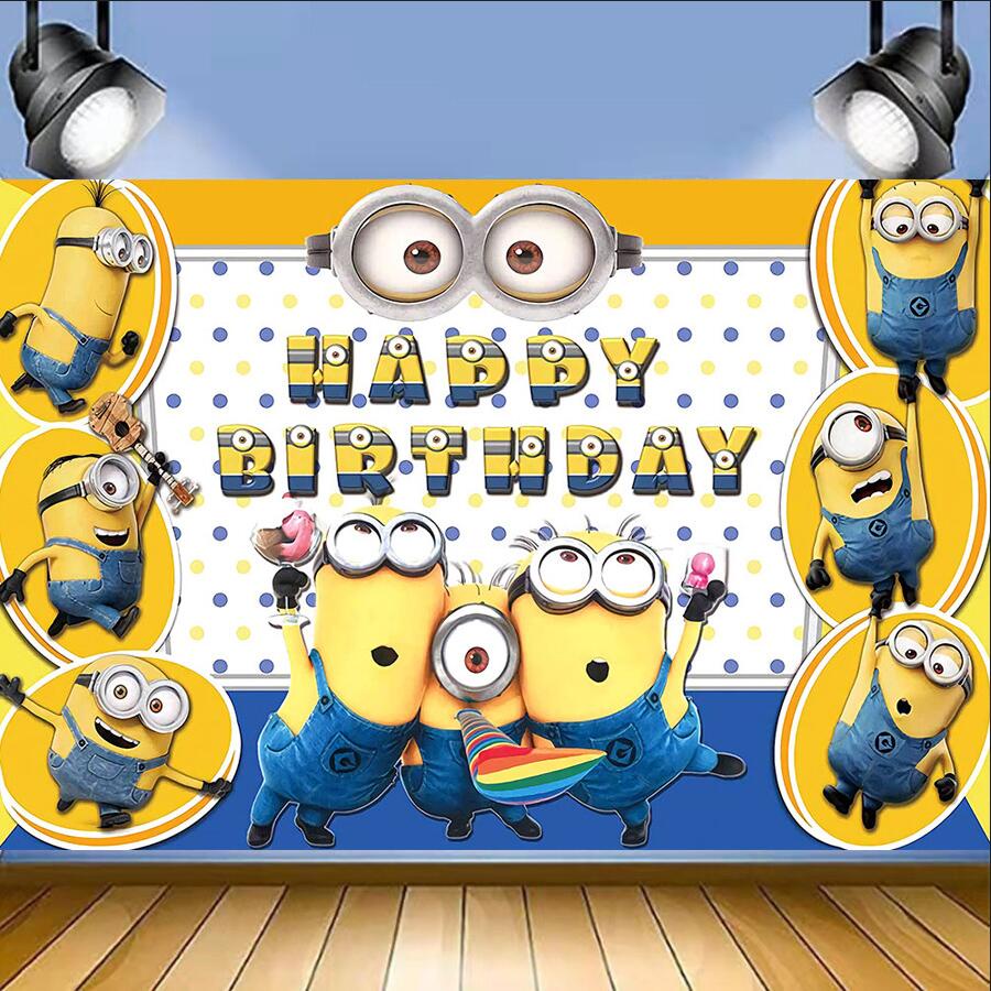 Minions Yellow Backdrop - Cartoon Movie Birthday Party Backdrop Baby 