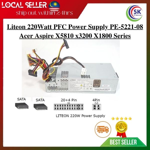 Acer Aspire X5810 x3200 X1800 Series Liteon 220Watt PFC Power Supply PE ...