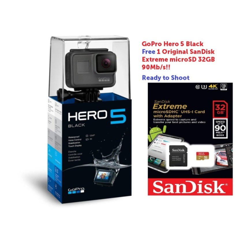 All Original) GoPro HERO 5 Black & Free Sandisk Extreme 32GB 