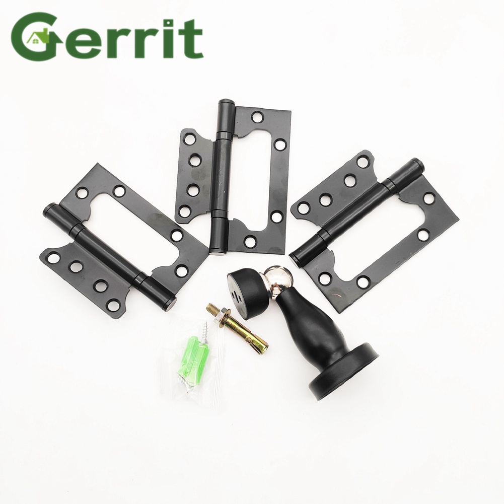 New Highquality Fourinch Black Door Stopper Hinge Set Iron Door