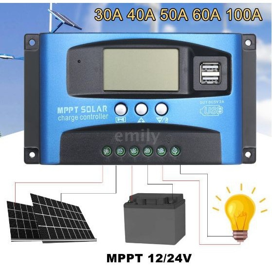 MPPT Solar Charge Controller Dual USB LCD Display Auto Solar Cell Panel ...