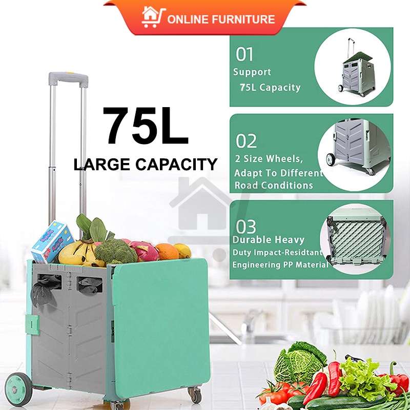 Foldable Utility Cart Folding Portable Rolling Crate Handcart Shopping ...