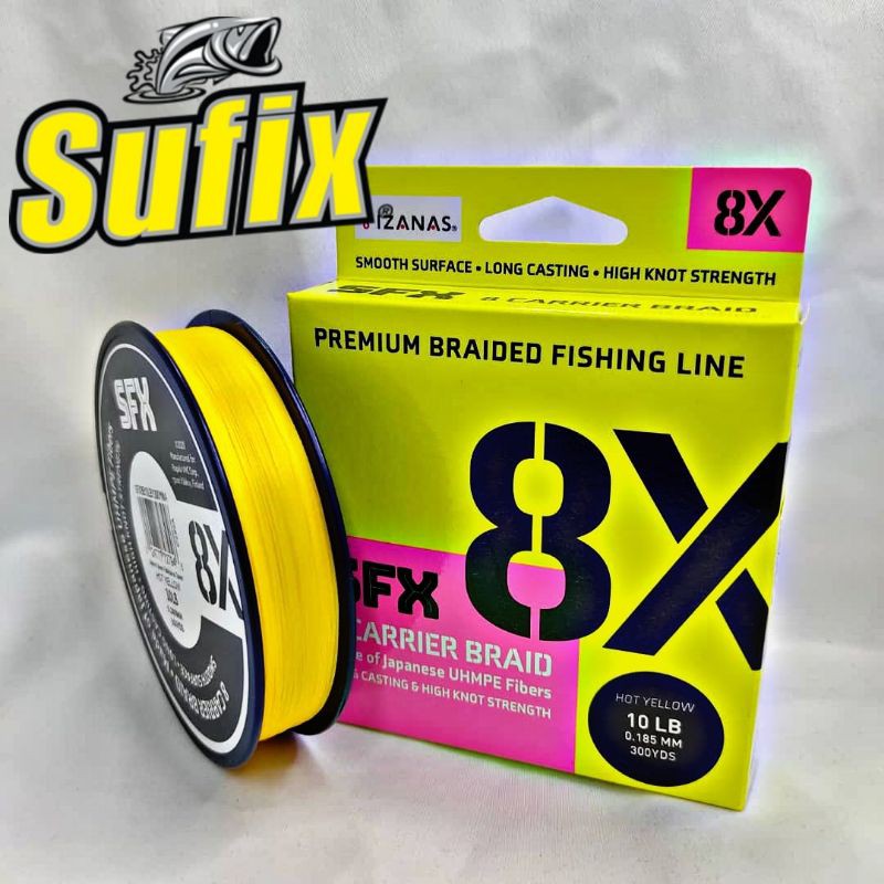 300yd Spool of 30lb Yellow Sufix SFX 8X Premium Braided Fishing Line -8  Carrier Braid