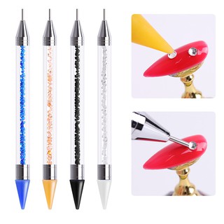 2PCS Wax Nail Rhinestone Picker Dotting Pen,Dual-ended Wax Pencil For Rhinestones  Wax Tip Gradient Handle With Crystal Beads Manicure Nail Art DIY Decoration  Tool 