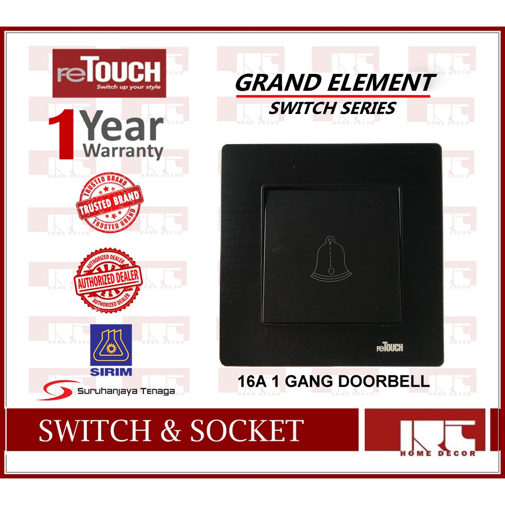 RETOUCH GRAND ELEMENT 16A DOORBELL WALL SWITCH / BLACK | Shopee Malaysia