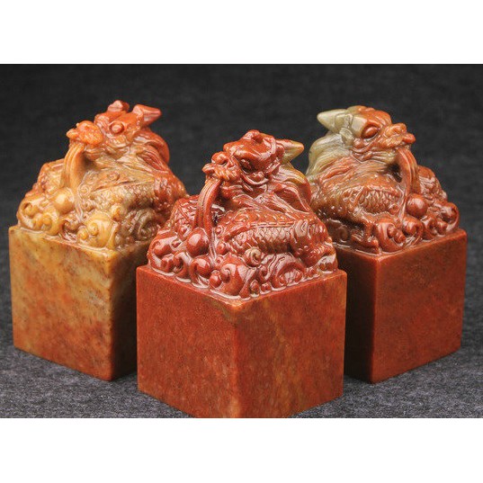 寿山石金龙吐珠印玺6x6x11cm 印章金石篆刻桃园一庐Chinese Seal Stone