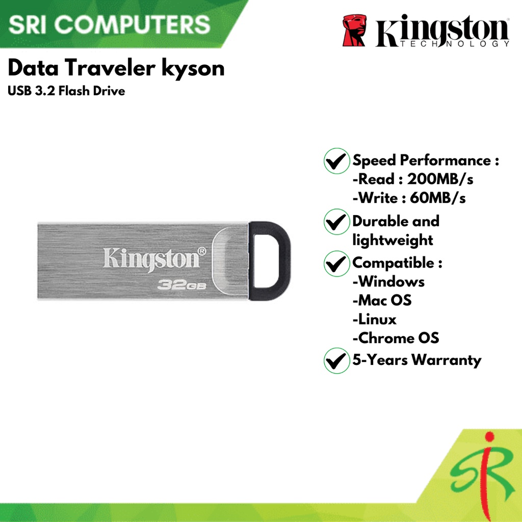 Kingston DataTraveler Kyson USB3.2 Flash Drive [5YEARS WARRANTY