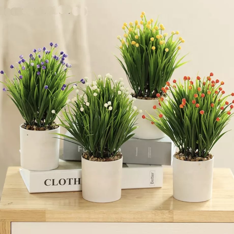Artificial Flower Spring Grass with Grass Pot for Home Decorations / Mini Artificial Plant Home