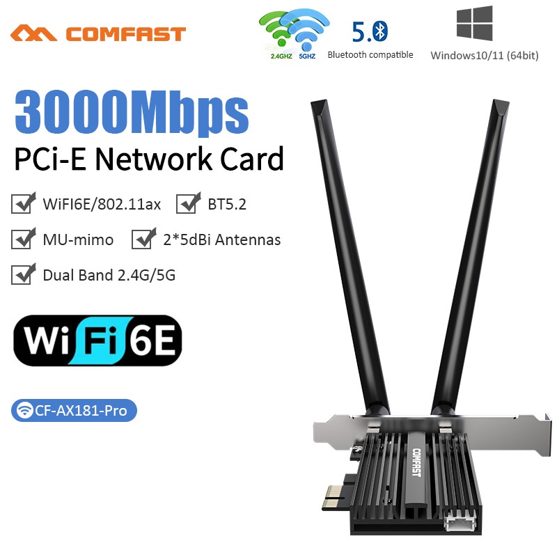 COMFAST 3000Mbps Wi-Fi 6 Wifi Adapter Bluetooth 5.2 Tri-band PCIe ...