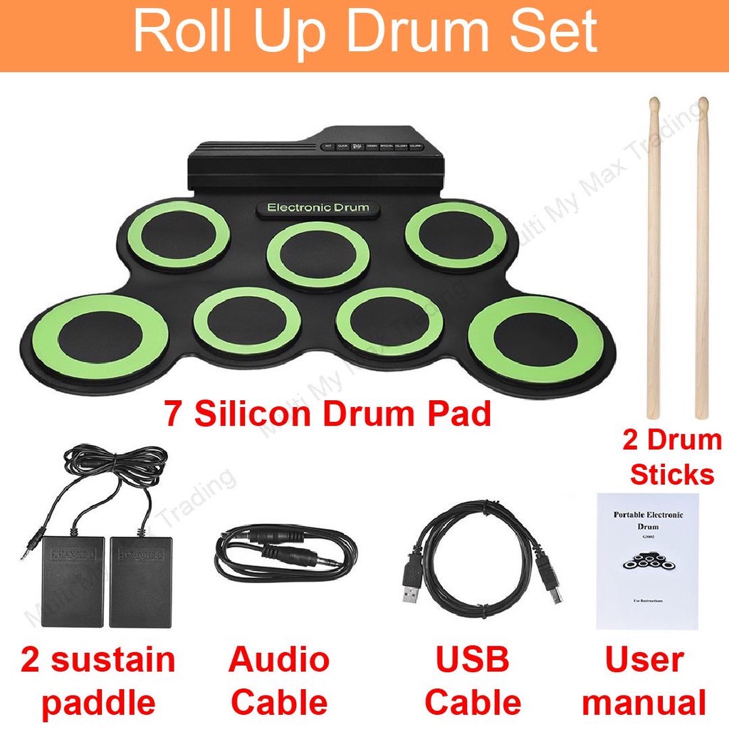 Electronic Drum Set USB RollUp Portable Foldable Silicon Drum Pad Kit