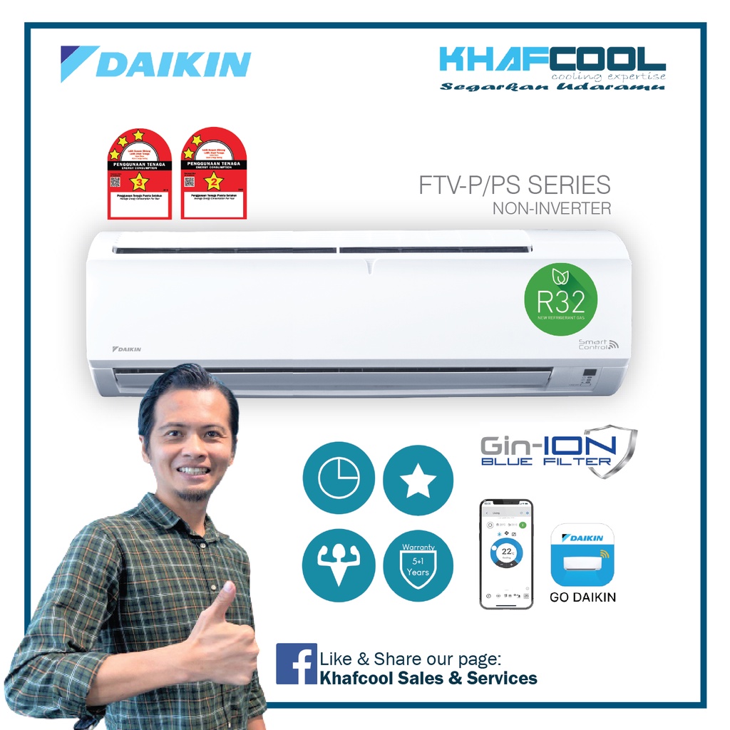 Daikin 1 0hp 2 5hp R32 Non Inverter Wall Mounted Ftv P Series Shopee