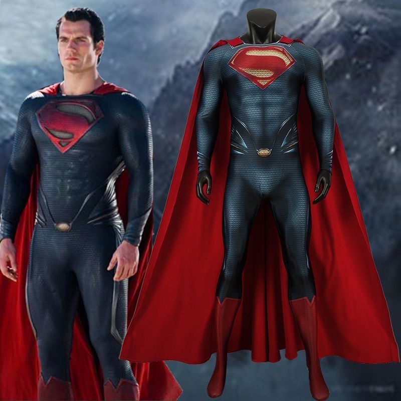 Superman Man Of Steel Cosplay Clark Kent Costume Jumpsuit Zentai Cloak ...