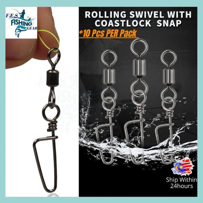 10 pcs】Barrel Rolling Swivel Fishing Line Hook Connector Jigging Casting  Pin Kili Pancing.