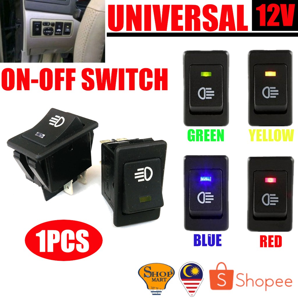 Car On Off Switch Fog Lamp Switch Suis Lampu Kereta 12V with Led