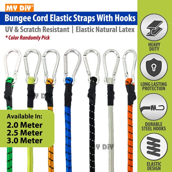 MYDIYSDNBHD - BUNGEE CORD WITH CARABINER HOOK RUBBER ELASTIC CORD