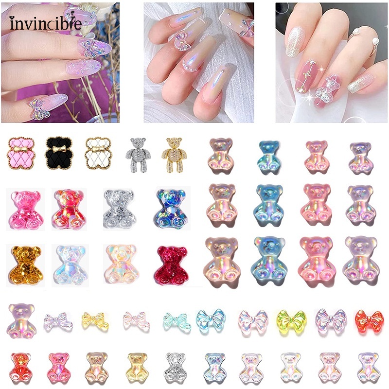 Jelly Color Resin Nail Charms Cartoon Bear Nail Art Decorations