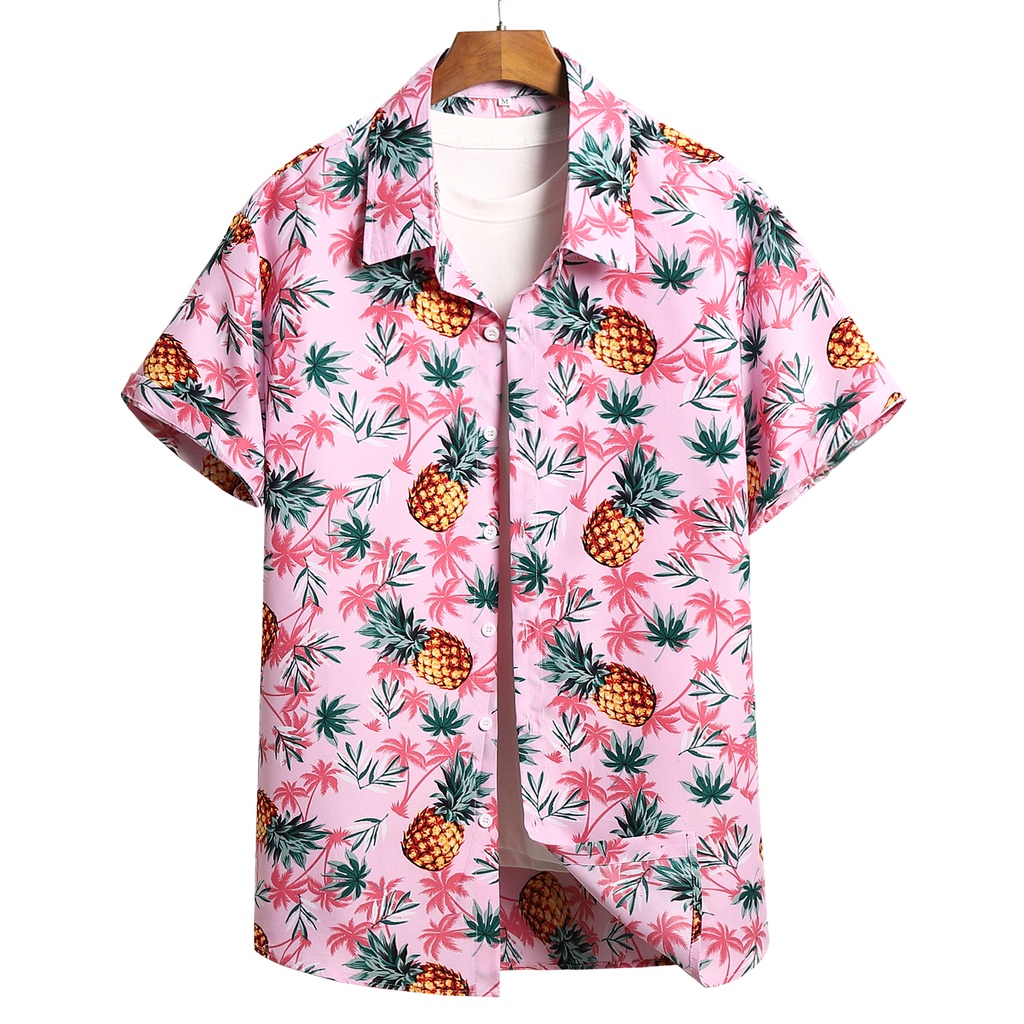 Pink pineapple Hawaiian Shirt For Men's Clothing Blouse Men Shirt Slim ...