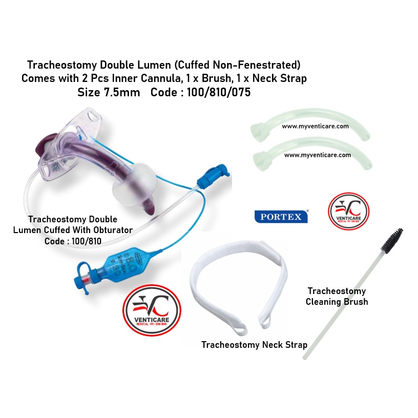 PORTEX TRACHEOSTOMY DOUBLE LUMEN CUFFED NON FENESTRATED CODE 100/810