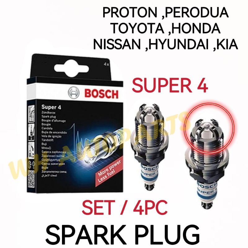 ORIGINAL BOSCH SUPER 4 SPARK PLUG FR78X PROTON WAJA 1.6 WIRA VIOS ALTIS ...