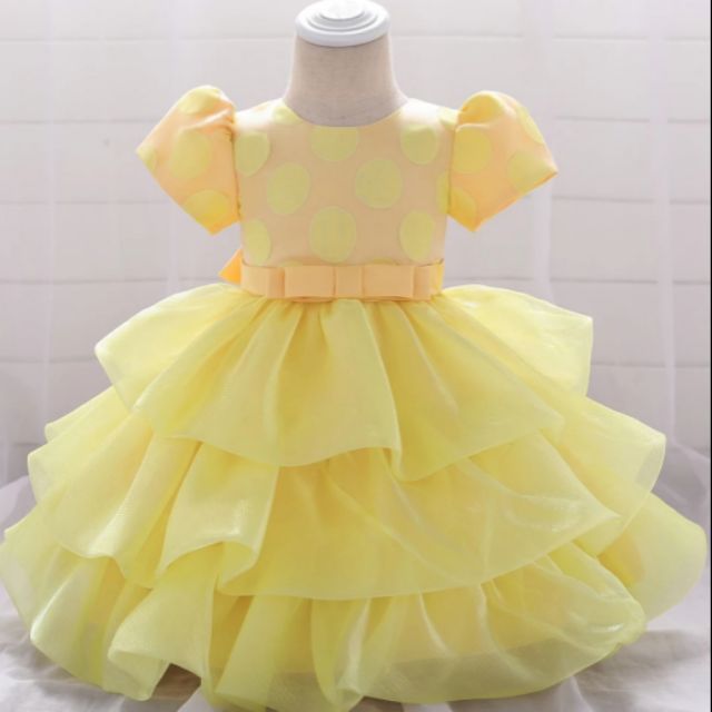 READY STOCK Baby Girls 1st Birthday Dot Tutu Yellow Dress Summer Ball Gown Girl Wedding Party Princess Dresses Shopee Malaysia