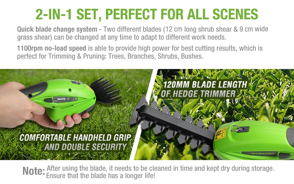 WORKPRO Cordless Grass Shear & Shrubbery Trimmer - 2 in 1 Handheld He