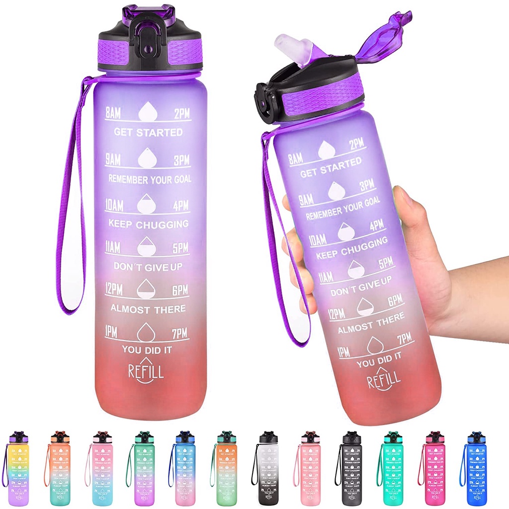 1000ml Ins Water Bottle with Straw Botol Air Viral BPA Free,Cute ...